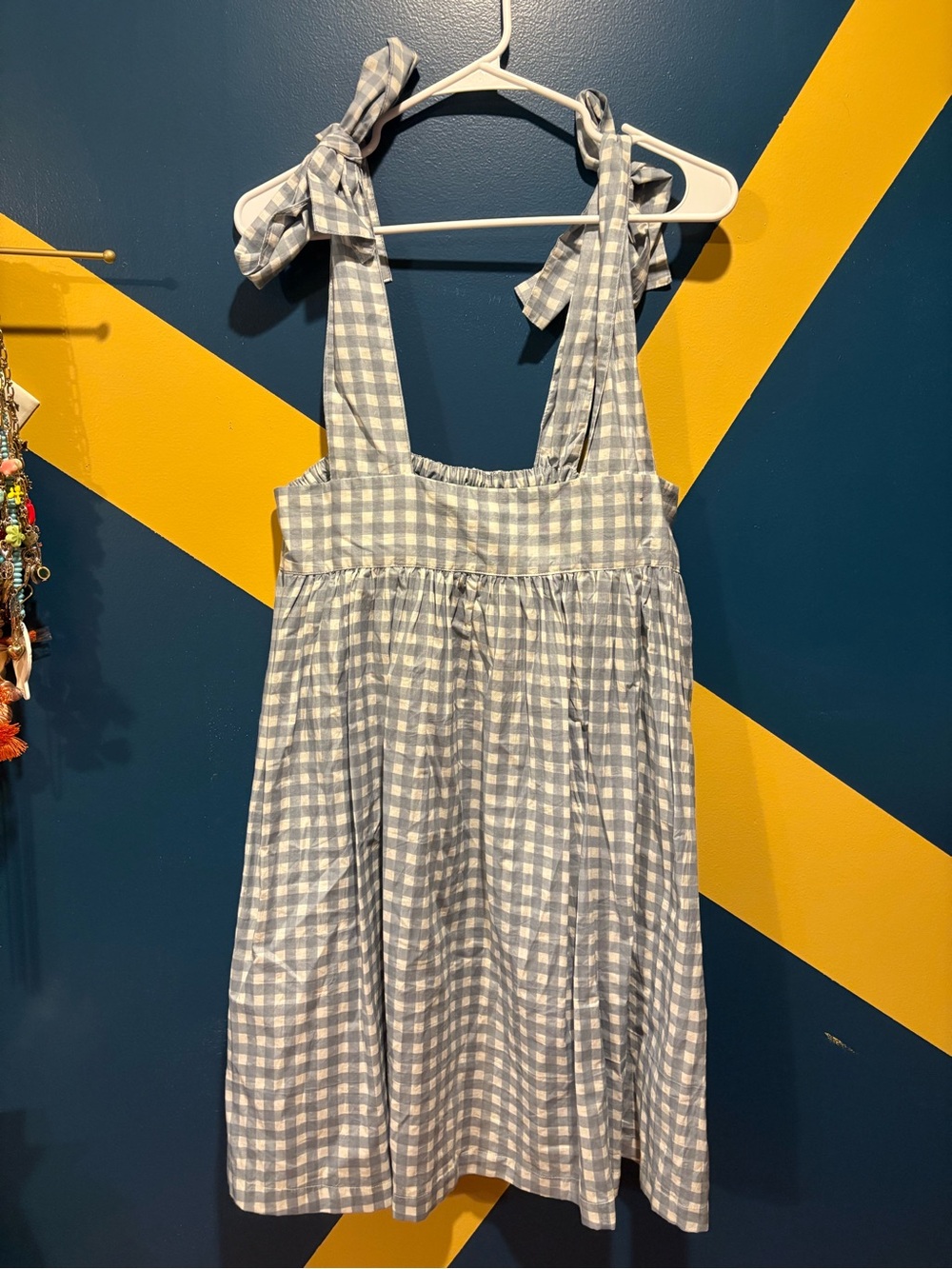 Darling Grey & White Gingham Print Tie Strap Resort Dress NWOT